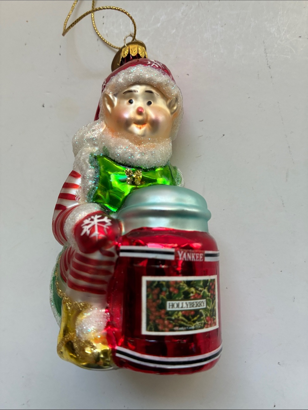 Yankee Candle Handblown Glass Elf Ornament in Red, Green and Gold